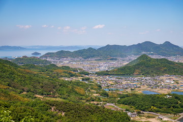 Fototapeta premium Landscape of countryside and farm reservoirs ,Shikoku,Japan