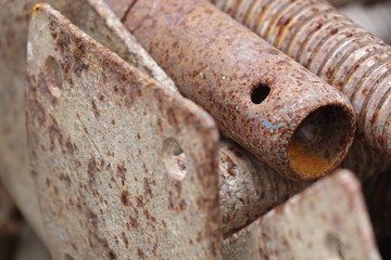 Rusty big spiral steel pipe.