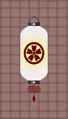 Traditional asian decorative paper lantern of cylinder shape isolated on color background. East street lantern. Vector illustration.