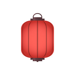 Traditional asian decorative paper lantern of cylinder shape isolated on white background. Vector illustration.