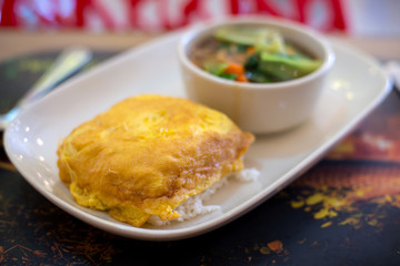 fried egg omelet on rice set menuj