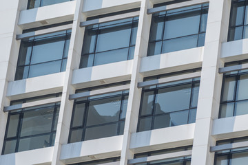 Modern office building with blue glass windows