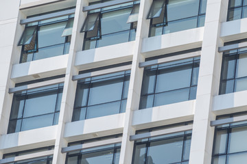 Modern office building with blue glass windows