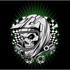 skull helmet with piston hand drawing vector