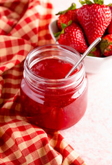 Fresh Homemade Strawberry Jam in Glass Canning Jar