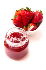 Fresh Homemade Strawberry Jam in Glass Canning Jar