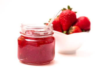 Fresh Homemade Strawberry Jam in Glass Canning Jar