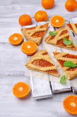 Pieces of sweet cake with jam