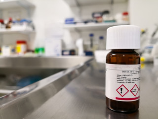 Copy space. Chemical, medical or pharmaceutical laboratory with colorful background. Chemical reagent as a concept of scientific research.