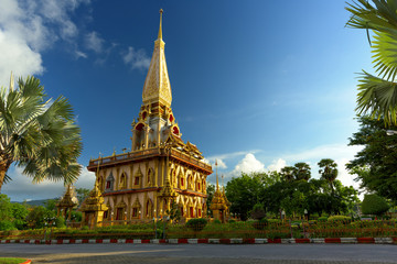 The most important of buddhist temples of Phuket is Wat Chalong or formally Wat Chaiyathararam in Phuket, Thailand. - obrazy, fototapety, plakaty