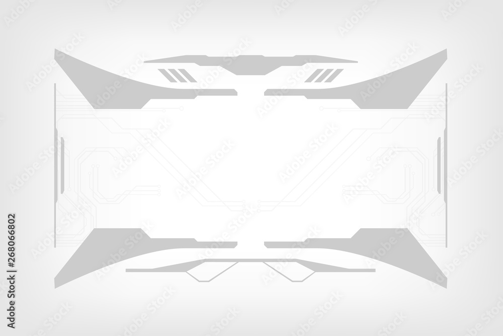 Poster HUD Futuristic Elements Screen User Interface Vector. Grayscale Tone Information Abstract Control Monitor Panel Illustration.