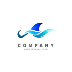 wave logo with shark fin, wave and shark, dolphin fin and logo template