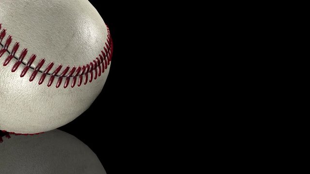 3D animation of durable baseball ball mooving on mirror surface.