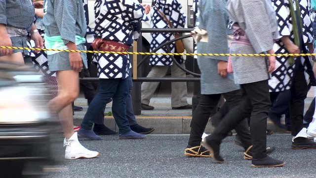TOKYO,  JAPAN - 11 MAY 2019 : Close up leg shot of Japanese people at KANDA MATSURI (KANDA FESTIVAL).  One of the three great festivals of Tokyo.