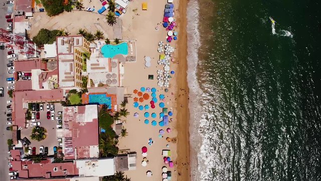 Aerial view of a full and colorful Mexican beach