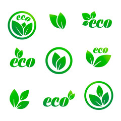 An eco leaf environmental logo icon set in green colour. Vector illustration.