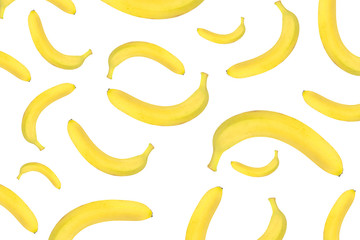 Fototapeta na wymiar many yellow bananas with place for text on white background