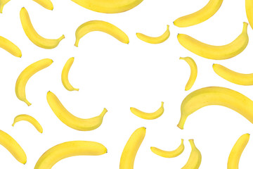 Fototapeta na wymiar many yellow bananas with place for text on white background