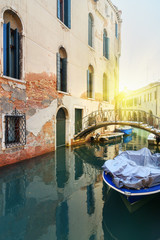 Fototapeta na wymiar Bridge over canal Rio Della Maddalena. Venice. Italy