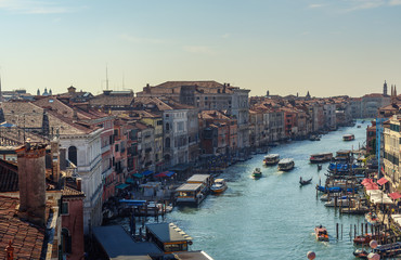 Fototapeta na wymiar Top view of Grand canal from roof of Fondaco dei Tedeschi. Venice. Italy