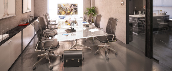 Naklejka premium Office Design: Meeting (panoramic) - 3d visualization