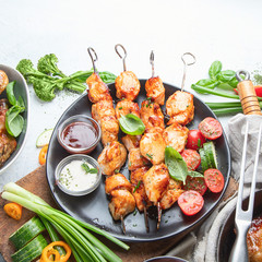 Grilled chicken meat meals on table