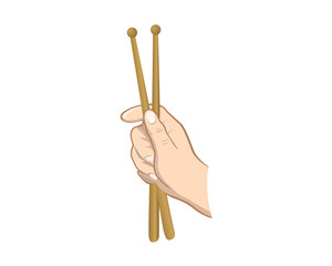 Professional Drummer Hand Holding A Wooden Drumstick Illustration Logo In White Isolated Background