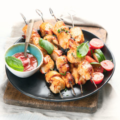 Grilled chicken on skewers