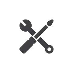 Wrench and screwdriver vector icon. filled flat sign for mobile concept and web design. Manual setting tool glyph icon. Symbol, logo illustration. Pixel perfect vector graphics