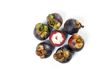 Mangosteen fruit on white background