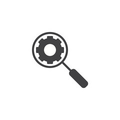 Magnifying glass with gear vector icon. Research optimization filled flat sign for mobile concept and web design. Search settings glyph icon. Symbol, logo illustration. Pixel perfect vector graphics