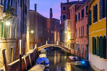 Obraz na płótnie Canvas View of Canal Rio del Malpaga at night. Venice. Italy