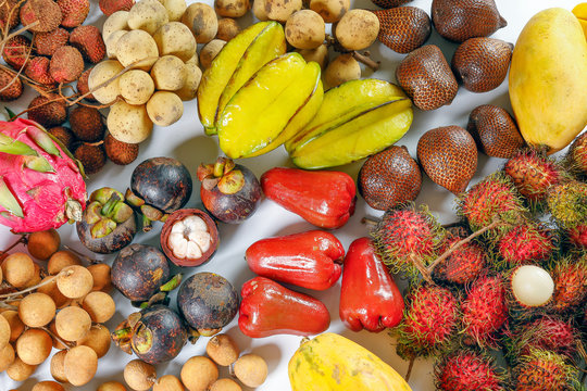 Mix southeast Asian fruit Malaysia Longan Lychee langsat rambutan salak mangosteen mango papaya