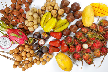 Mix southeast Asian fruit Malaysia Longan Lychee langsat rambutan salak mangosteen mango papaya