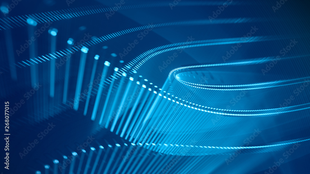 Fototapete Abstract background. 3d illustration. Fractal graphics composition of dots, waves and rays of light.