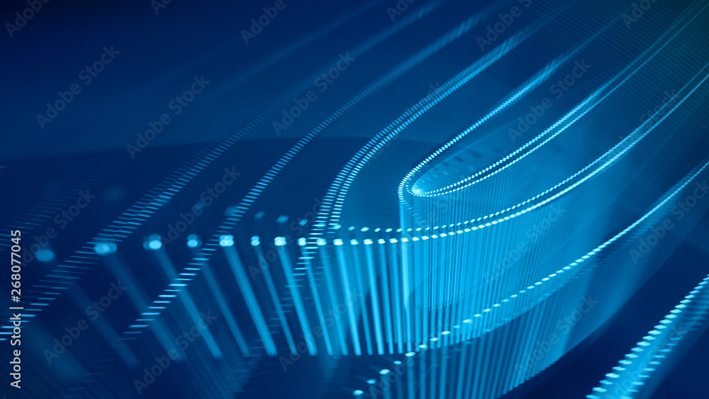 Fototapete abstract background. 3d illustration. fractal graphics composition of dots, waves and rays of light.