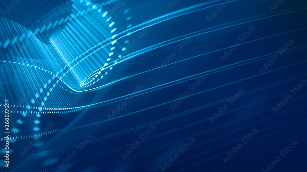 Fototapete Abstract background. 3d illustration. Fractal graphics composition of dots, waves and rays of light.