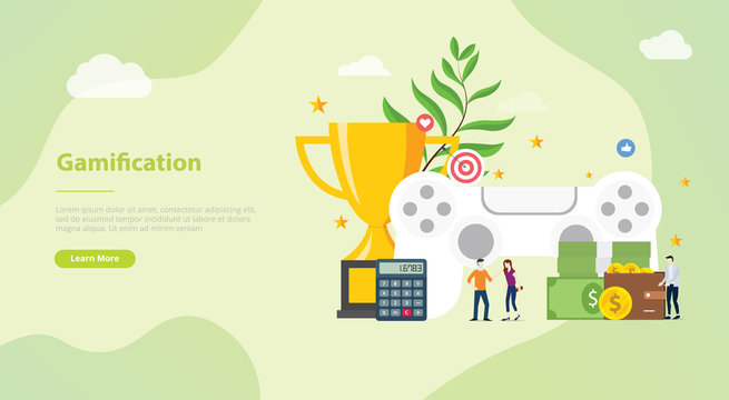 Gamification Life Concept For Website Template Banner Or Landing Homepage With Modern Flat Style - Vector