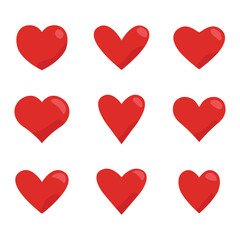 Red hearts icon set. Love symbol vector