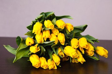 large bouquet of yellow tulips