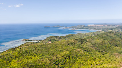 Green tropical islands and azure sea.A group of islands of the Malay Archipelago. El Nido,Palawan,Philippines