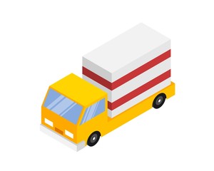 Vector illustration of a truck with cargo in isometric style on a white background. The concept of logistics, freight, transportation services. Vector stock drawing of a car with a mail box