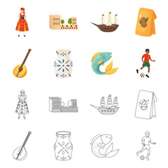 Isolated object of and historic symbol. Set of and country vector icon for stock.