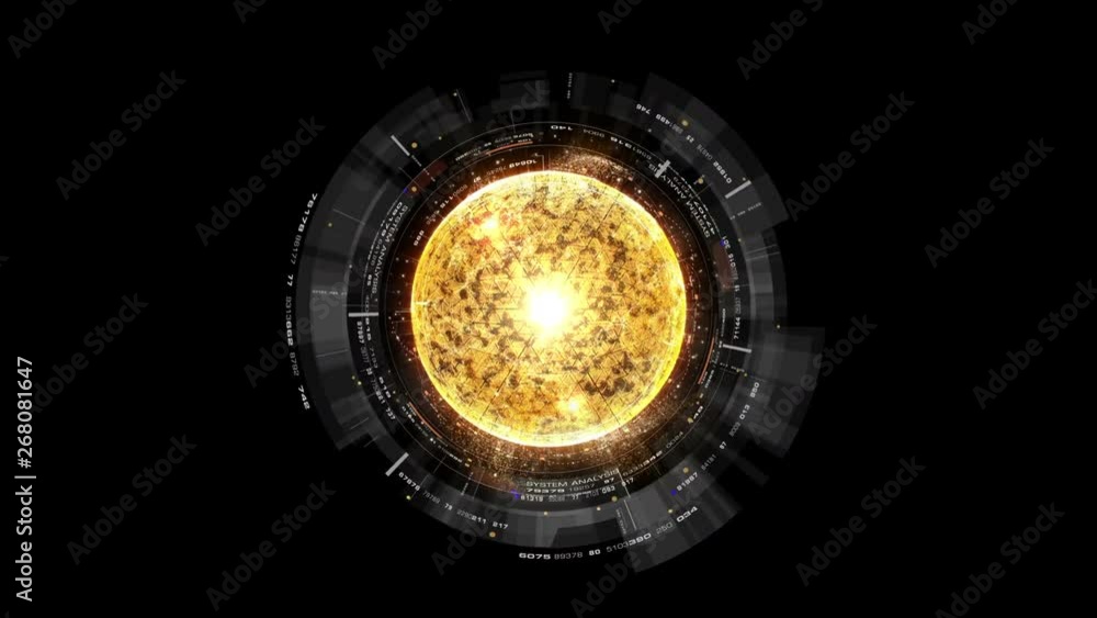 Poster Futuristic graphic user interface head up display screen with digital holographic Nuclear Fusion energy simulator display for digital background