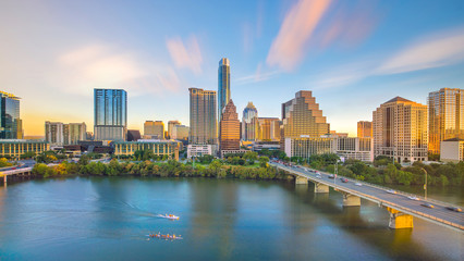 Downtown Skyline of Austin, Texas in USA from top view