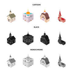 Isolated object of temple and historic symbol. Set of temple and faith vector icon for stock.