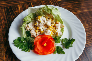 Fresh healthy salad in bowl and ingredients