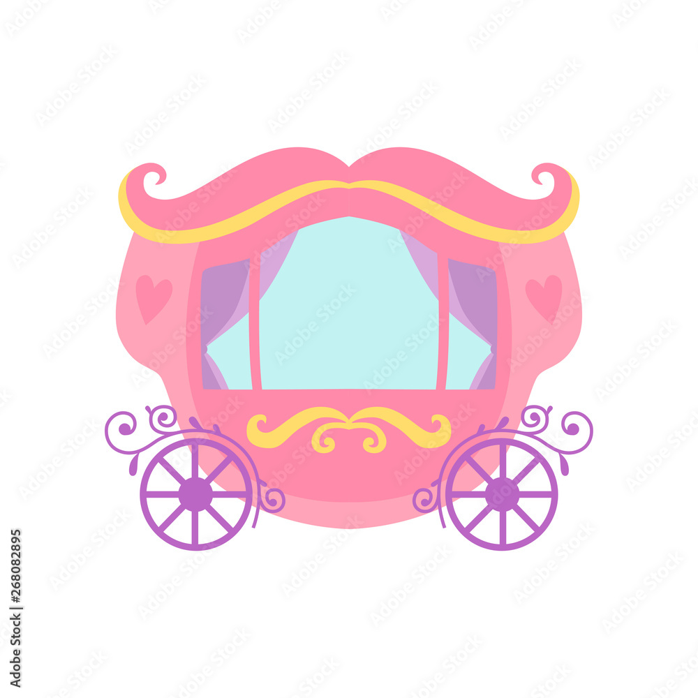 Poster cute pink princess fairytale carriage cartoon vector illustration