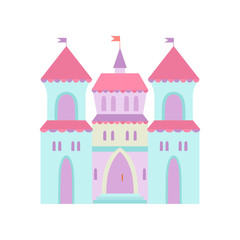 Cute Castle, Fairytale Medieval Fortress, Colorful Fantasy Kingdom Cartoon Vector Illustration