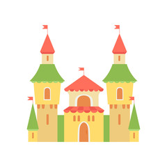 Obraz na płótnie Canvas Cute Princess Castle, Fairytale Medieval Fortress, Colorful Fantasy Kingdom Cartoon Vector Illustration